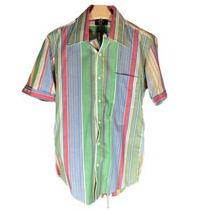 Vintage 1 Up Brand Striped Short Sleeve Button Up Shirt Retro Style Men's Medium